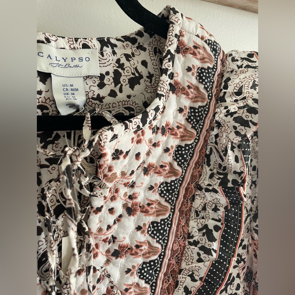 Calypso St. Barth Cream Blouse with Rust and Black Paisley Print - Picture 4 of 8